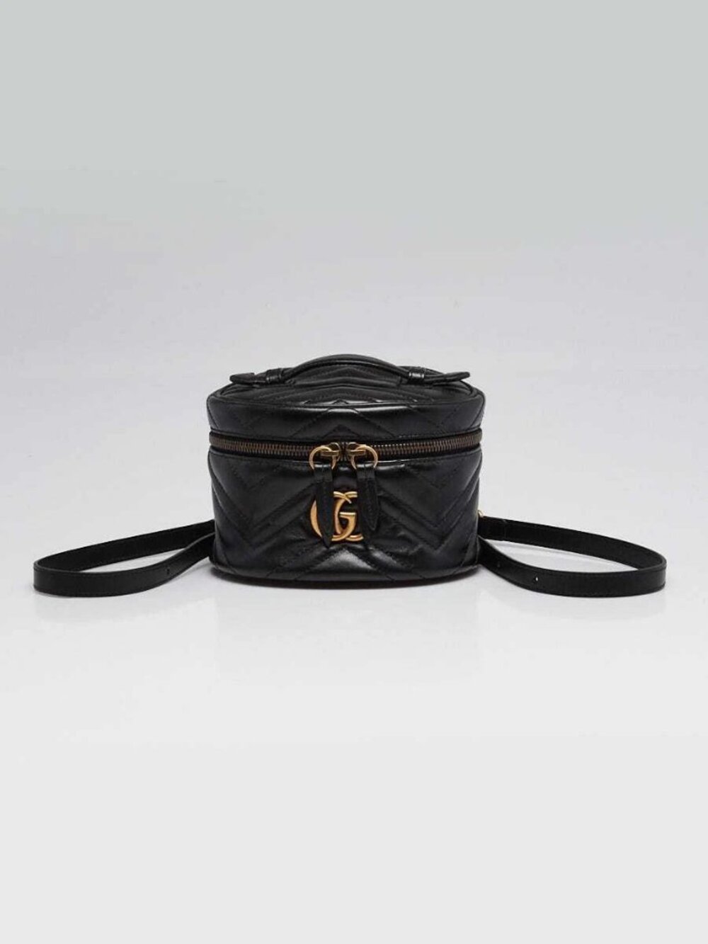 Gucci Black Quilted Leather Marmont Mini Round Backpack Bag